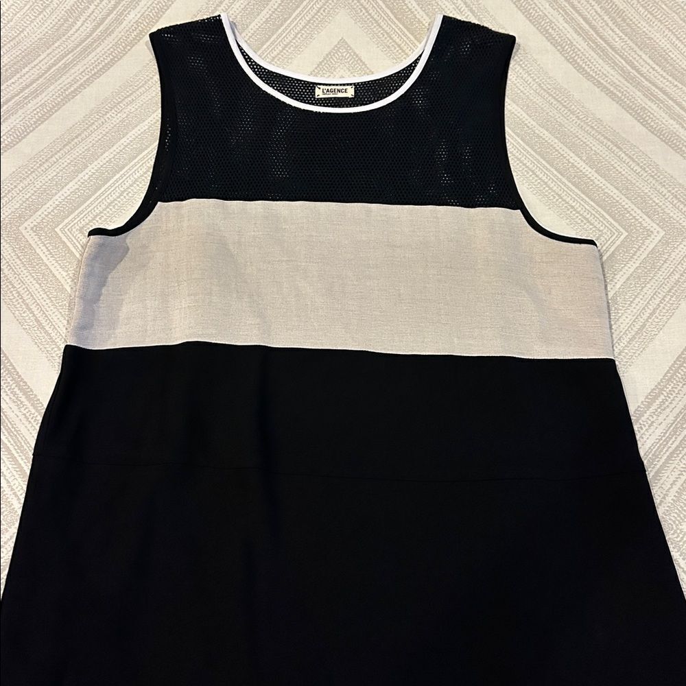 L'AGENCE Women’s Black Mesh Top with White Trim and off White Band Size 4